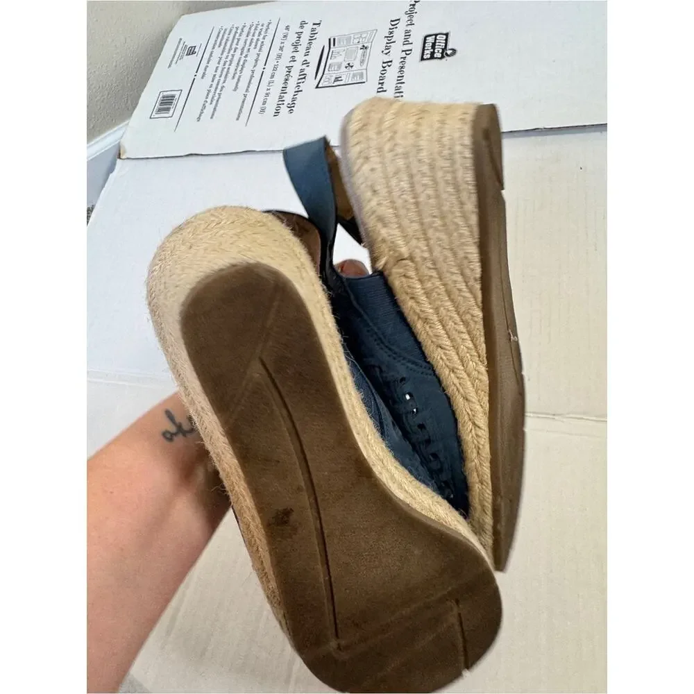 Earth Origins Blue Faux Leather Espadrille Wedges Womens 11 Beachy Sandal Vaca